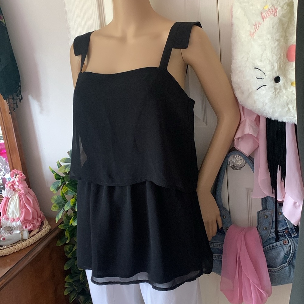 Y2K sheer Black chiffon Sleeveless Layered tunic tank top ORB M
